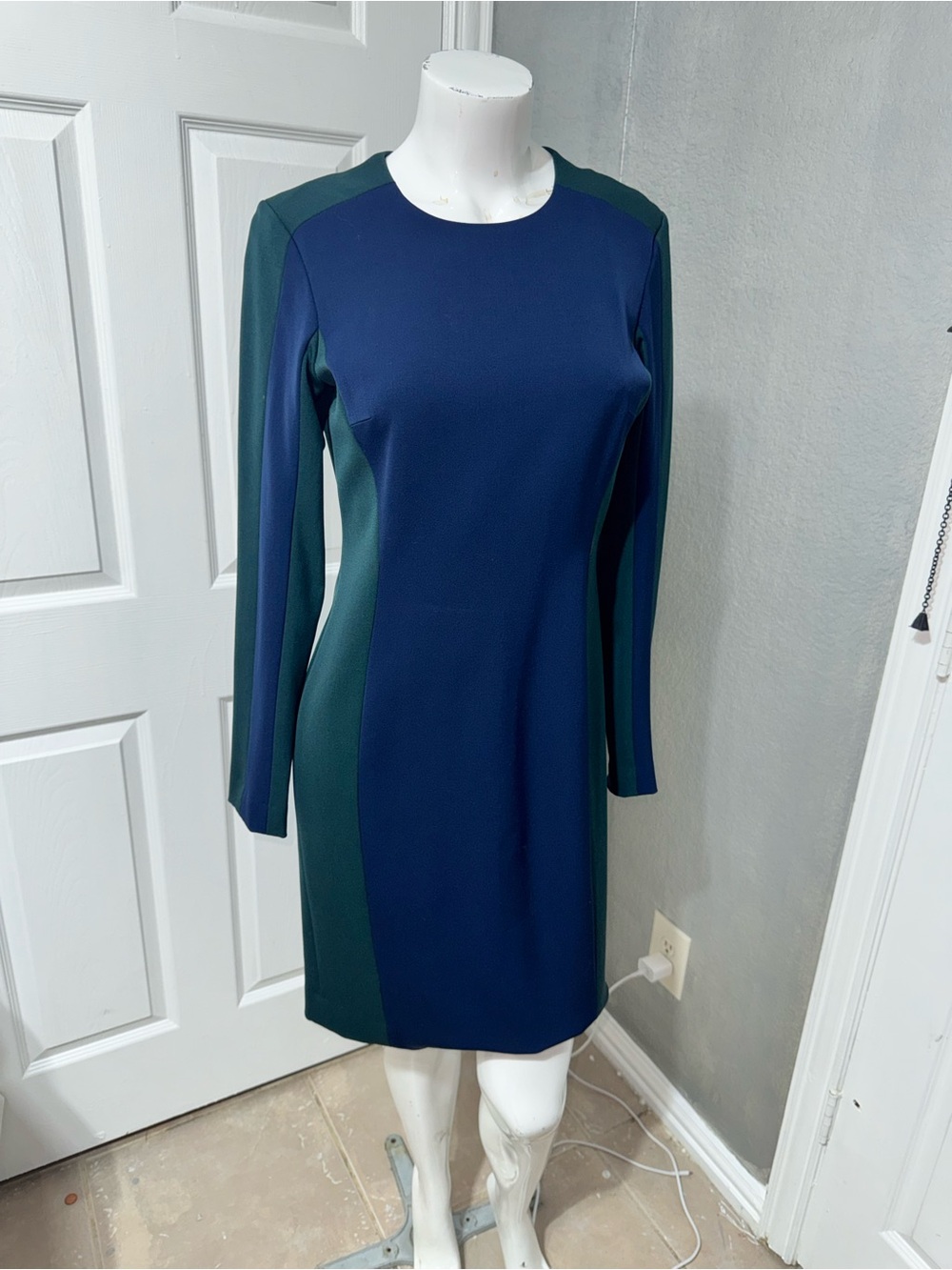 Worth Navy and Forest Green Long-Sleeve Colorblock Shift Dress